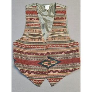 Backroad Blues Southwestern Print Vest Women's Medium Tapestry Boho Button Front